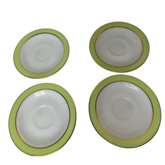 Vintage Pyrex Set Of 4 Green & Gold Saucer USA - Picture 1 of 5